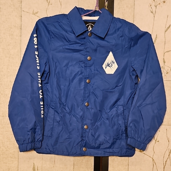 Volcom Blue Puffer Jacket with Classic Collar and Logo - Picture 1 of 7